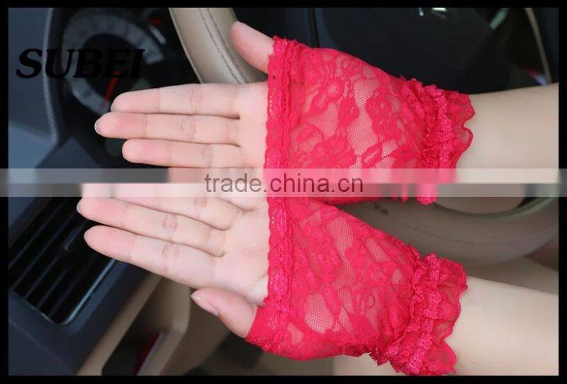 Lace jacqaurd sexy half hand UV protect driving summer gloves