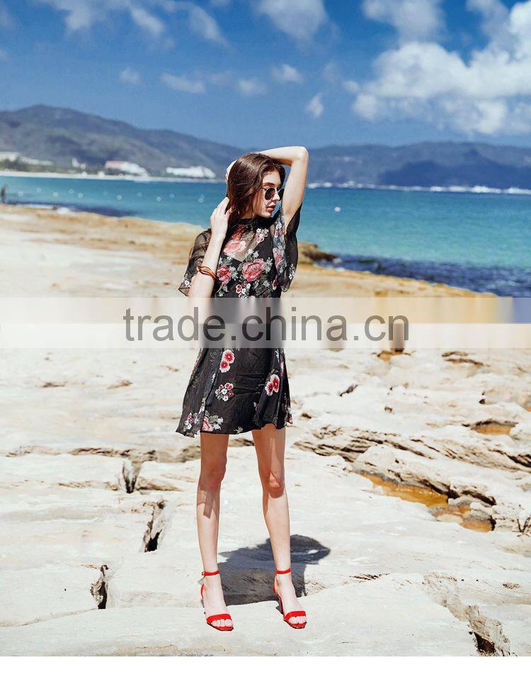 2017 new trend summer dresses for women sexy backless perspective printing chiffon beach fashion dresses