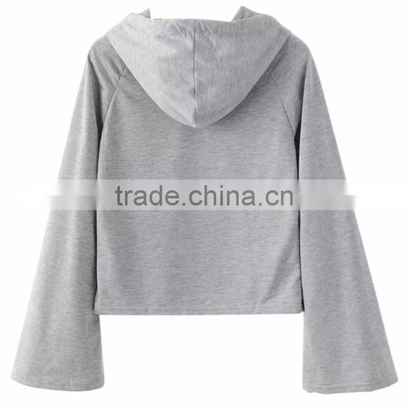 Small Quantity Accept Women Grey Raglan Sleeve Drawstring Hoodie with Custom Logo