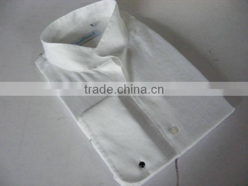 men's white linen shirt with Chinese collar/Mandarin collar and french cuff