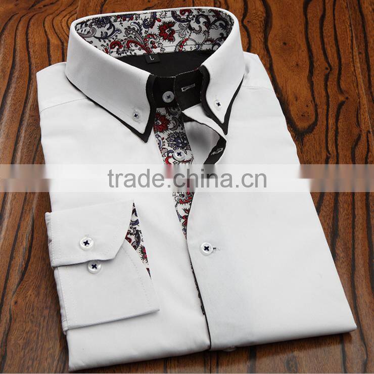 2015 New style 100% cotton long sleeve double collar men dress shirt in bulk