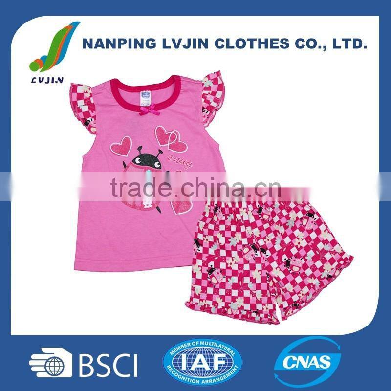 2016 OEM children clothes sets kids Pajamas cartoon blue t-shirt+shorts 2pcs baby girl suit cotton kids girls clothes