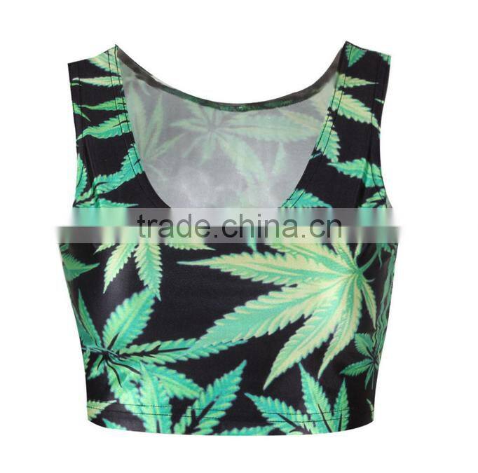 Summer Leaves front&back digital print bodybuilding half vests for womens