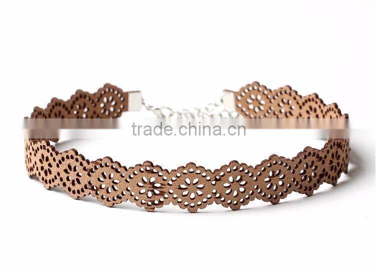 Hot Choker Fashion Korea Velvet Hollow Laser Caving Flowers Collar Choker Womens Suede Flower Laser Cut Necklace Jewelry