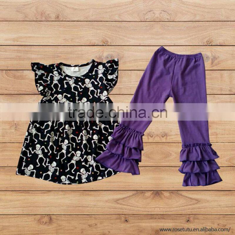 CH00271 YIWU BOYA Cotton milk silk dress cotton skull and crossbones prints fabric pattern kids clothes wearing boutique dresses