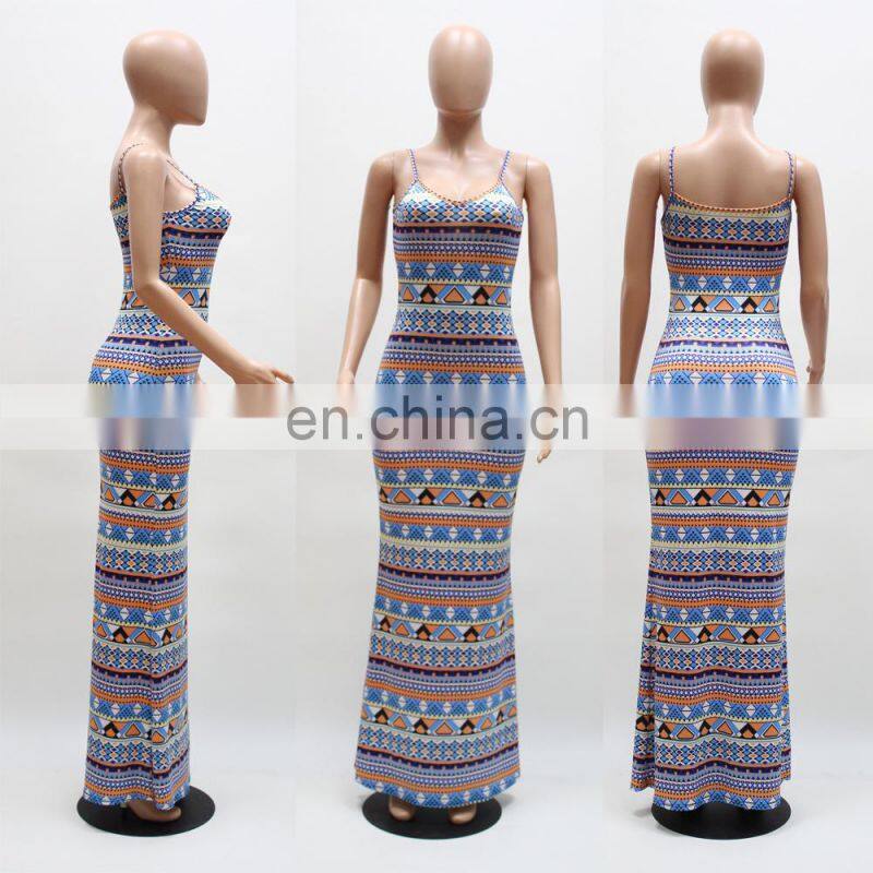 Europe And America Fashion Printing Sling Sexy One-Piece Dress