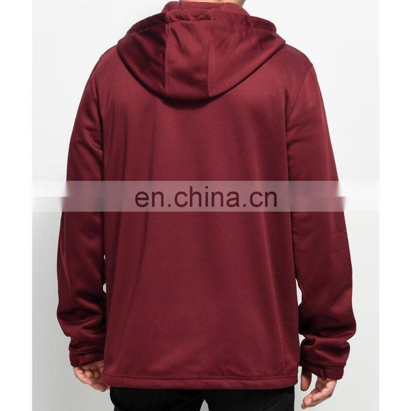 New Fashion Fancy Design Custom Men Adjustable Drawstring Hoodies Burgundy Tech Fleece Full Zip Hoodie