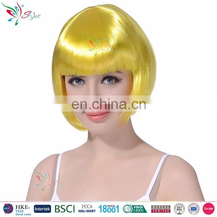 Styler Brand short straight bob hair wig women halloween party ombre pink wig