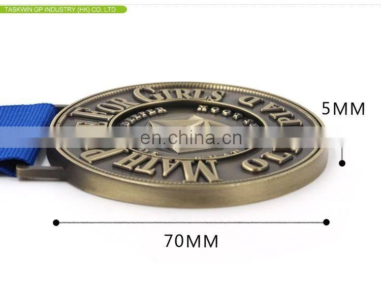 Antique gold plated free design custom sport medals with ribbon