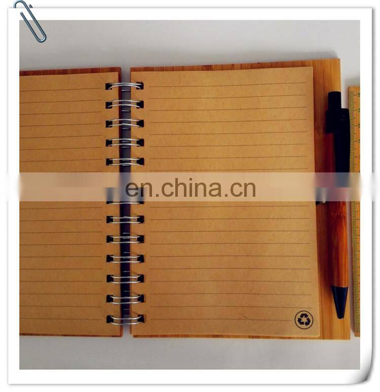 natural genuine bamboo spiral 70sheets notebook orgnizer set with bamboo ball pen and ruler