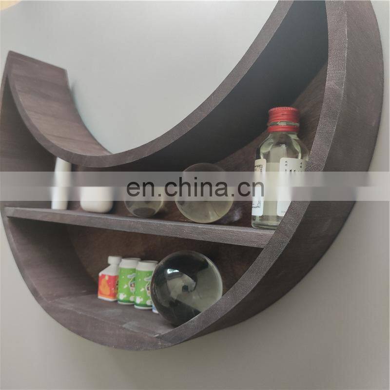 popular wood half moon hanging wall floating shelf for home decoration