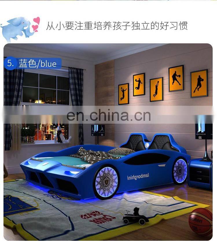 2021New leather bed princess LED light children bed Cute race car bed