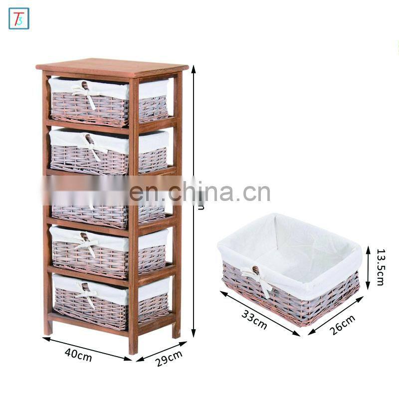 5 Drawer Storage Unit Wooden Frame with Wicker Woven Baskets Household Cabinet Chest
