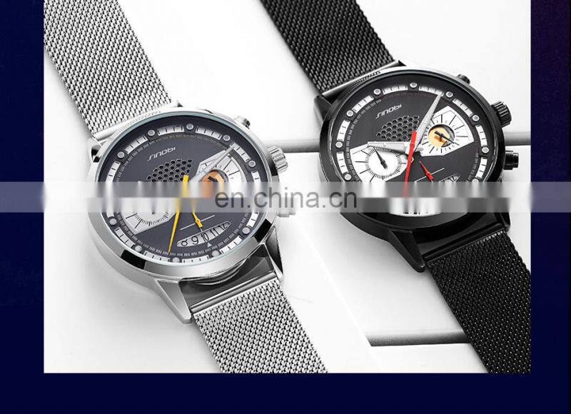 SINOBI Men Masculinity Watches Wrist S9814G Creative Human Smile Dial Small Three Dial Watch Chronograph Handwatch