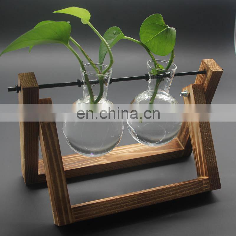 Terrarium Creative Hydroponic Plant Transparent Vase Wooden Frame vase decoration Glass Tabletop Plant Bonsai Decor flower vase