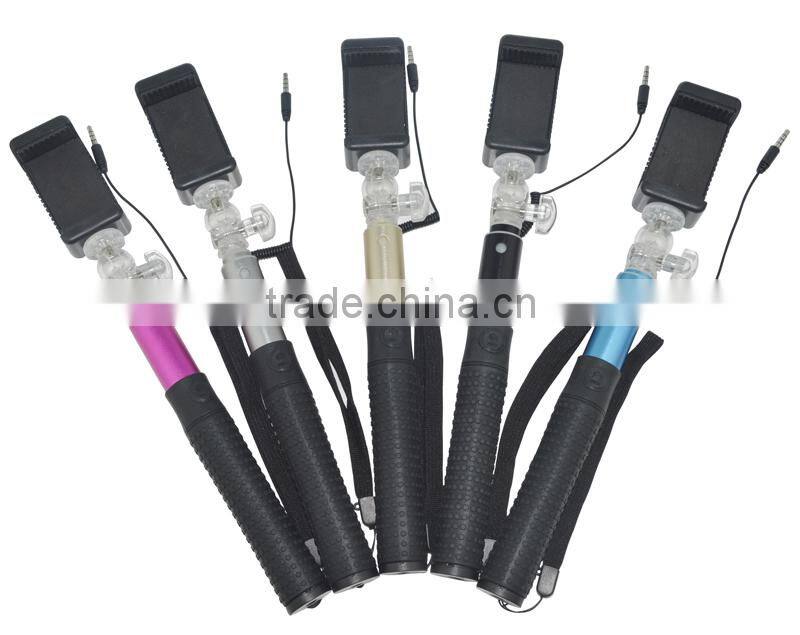 2016 innovative wired control selfie stick with colorful cable for smartphone