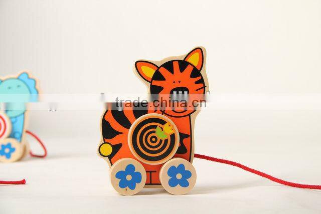 Wooden pull along toy wild animals for kids