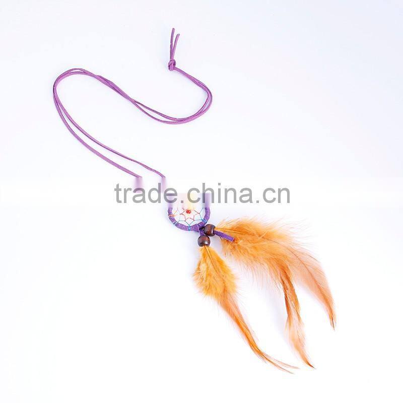 2016 Latest Design Fashion Wooden Beads Native American Feather Dream Catcher Necklace Wholesale