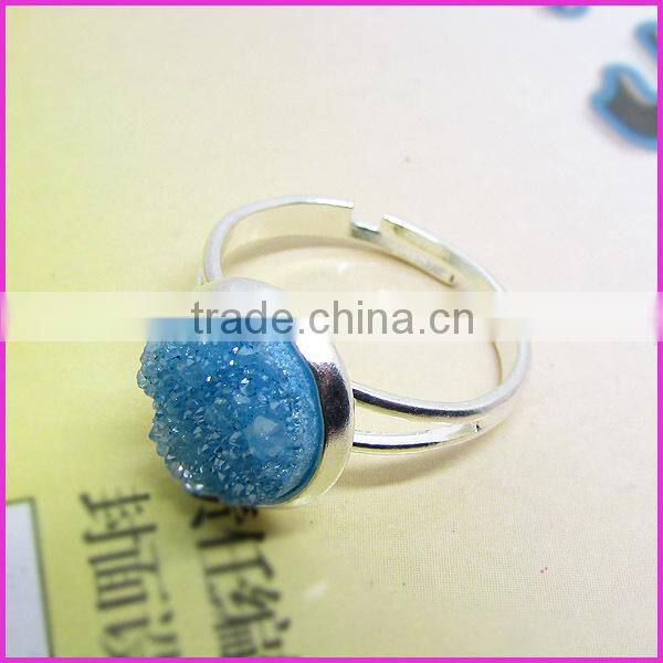 RG1090 Wholesale Double Stone Agate Druzy Ring,Gold plated Two Agate Druzy Geode Ring