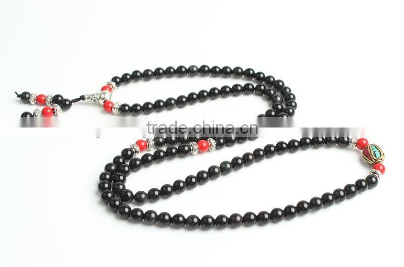 8mm black Obsidian and cinnabar 108 mala beads buddhist prayer beads