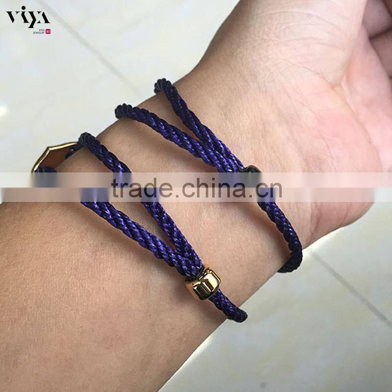 316 L Stainless Steel Colorful Cotton Rope String Leather Anchor Bracelet Fashion Jewelry Black Blue Green Red Purple Nylon Rope