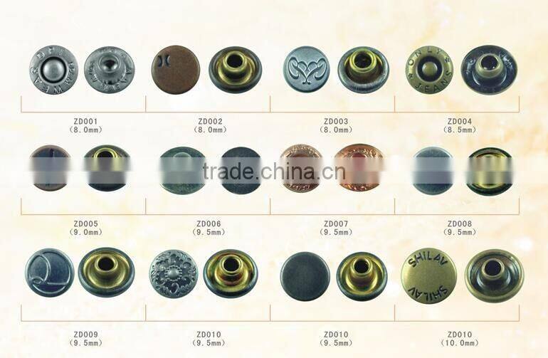 High quality custom metal brass rivets button for jeans jacket