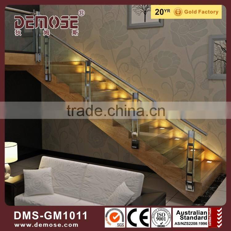 indoor glass railing solid wood straight stairs design