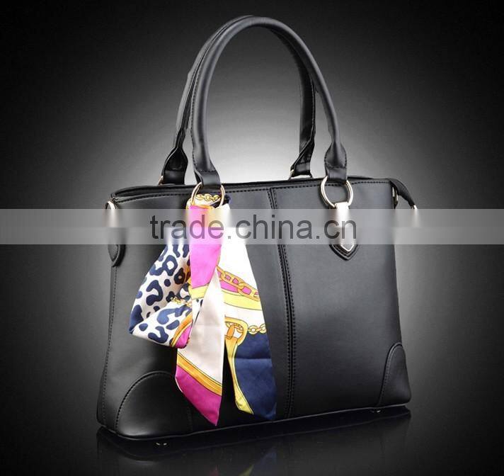 Bostom bag leisure PU handbag with silk bowknot ribbon custom beautiful leather handbag tote bag for lady in guangzhou