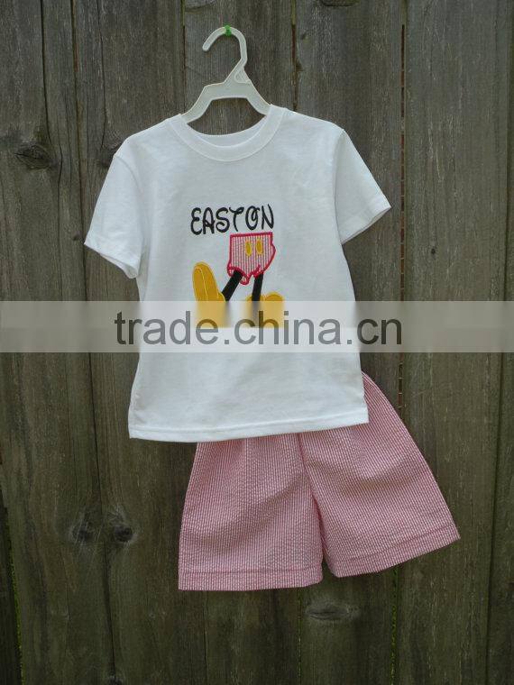 OEM design Hot Sale Seersucker boys shorts matching seersucker gingham clothing set for children