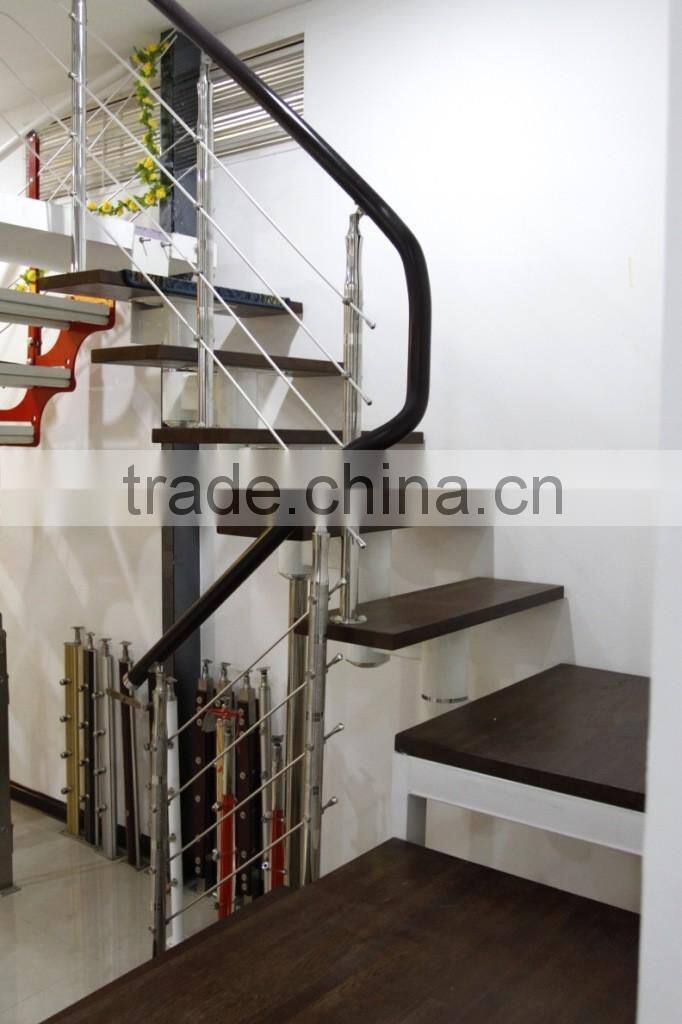 indoor stainless steel wood straight stairs with glass tread