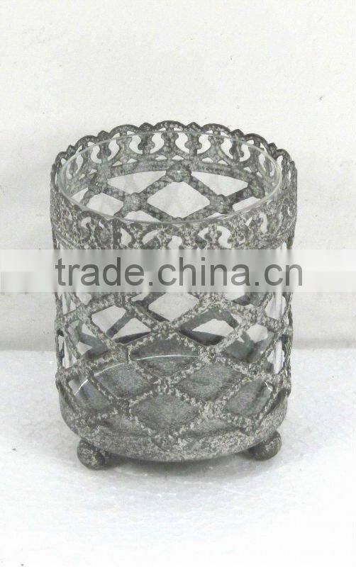 DIA9cm pillar engraved metal candle holder