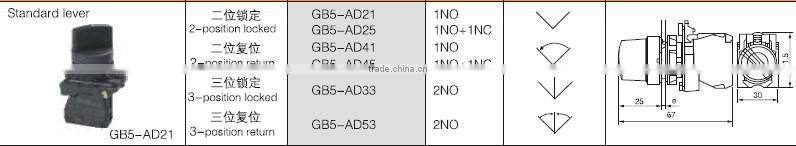 GB5-AD21 CNGAD GB5 series black 2-position standard lever button switch