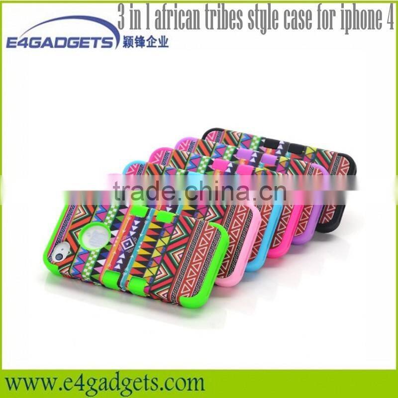 2013 Hot selling Functional 3 in 1 african tribes style case for iphone 4, phone cover