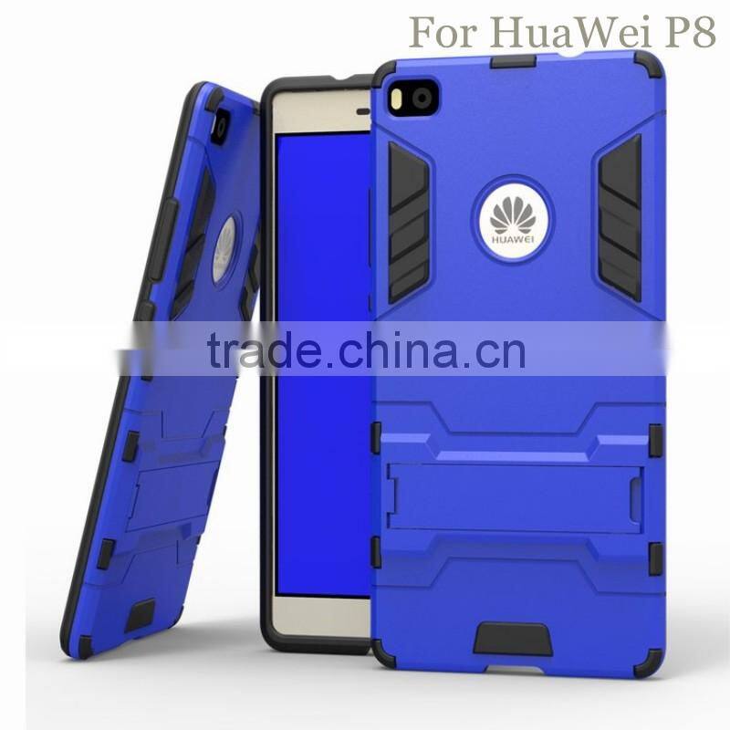 New products 2016 high quality 2 in1 TPU+PC Kickstand Protective case for HuaWei P8, for huawei p8 case with 6 colors
