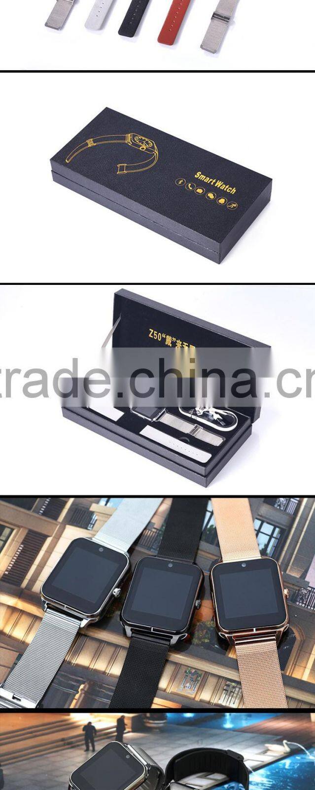 2016 New fashion Z50 Bluetooth Smart Watch with Heart Rate SIM card TF Mp3 Mp4 pedometer sleep Monitoring or IOS Android phones