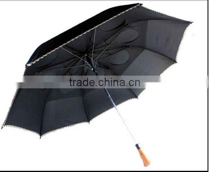 Umbrella Folding Fibereglass ribs vented canopy wood style handle
