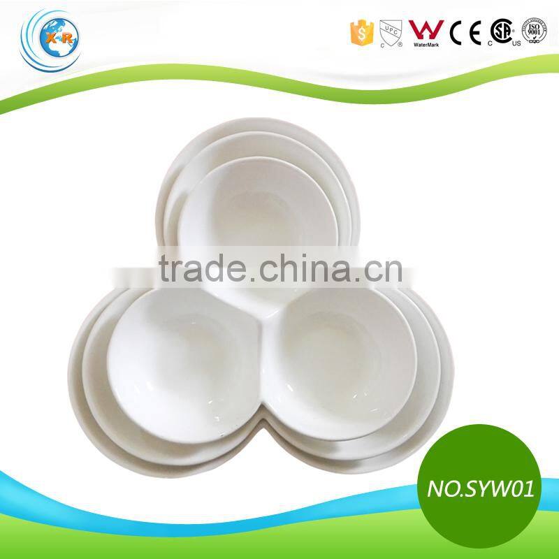 TC-SYW01 White Ceramic Three Divided Plate for Banquet