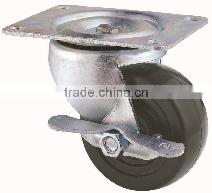 31 Series Single Ball Raceway Structure Top Plate Swivel Black Rubber Caster with Side Brake