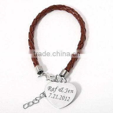 Genuine Leather Bracelet With Personalized Heart Vners Charm Jewelry Supplies