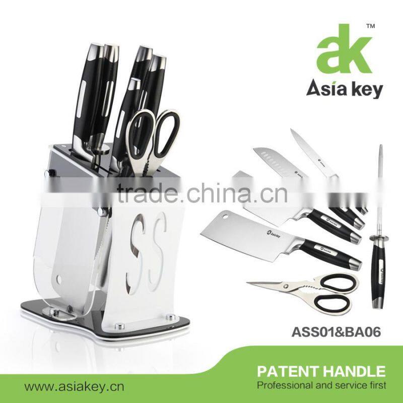 Soft touch silicone knife set stainless steel knife wooden block