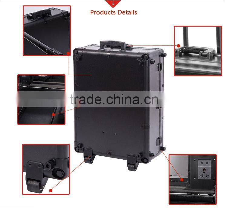 2015 New Products Hairdressing Pro Aluminum Cosmetic Train Rolling Case