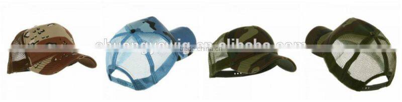 Pre-curved visor Washed camo Cotton trucker cap with hat band