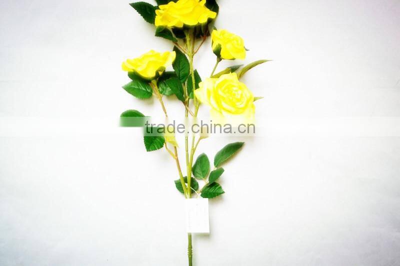 Artificial 4pcs Yellow Rose Silk Flower