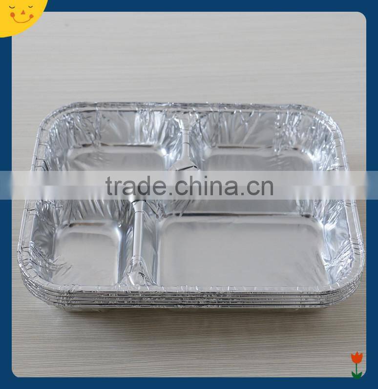 Disposable 4- compartment aluminium foil box for food packaging