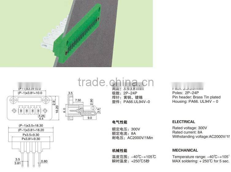 Spring Pluggable PCB Terminal Blocks SH 2EDGKDM + RHM-3.81-10P connector