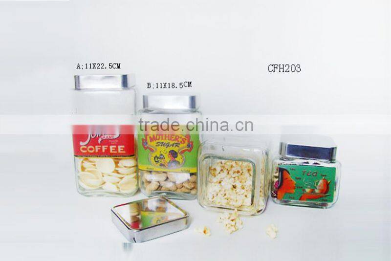 Square Glass Home Container with Tin Lid