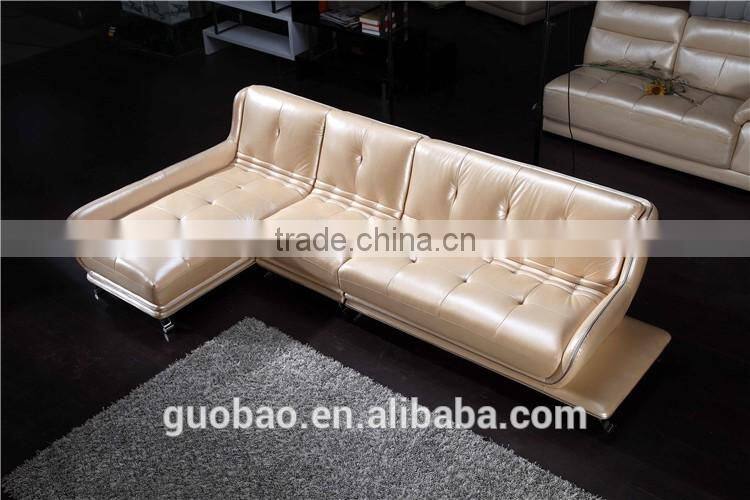 C2205 Hot selling pearl shining color modern L shape leather sofa