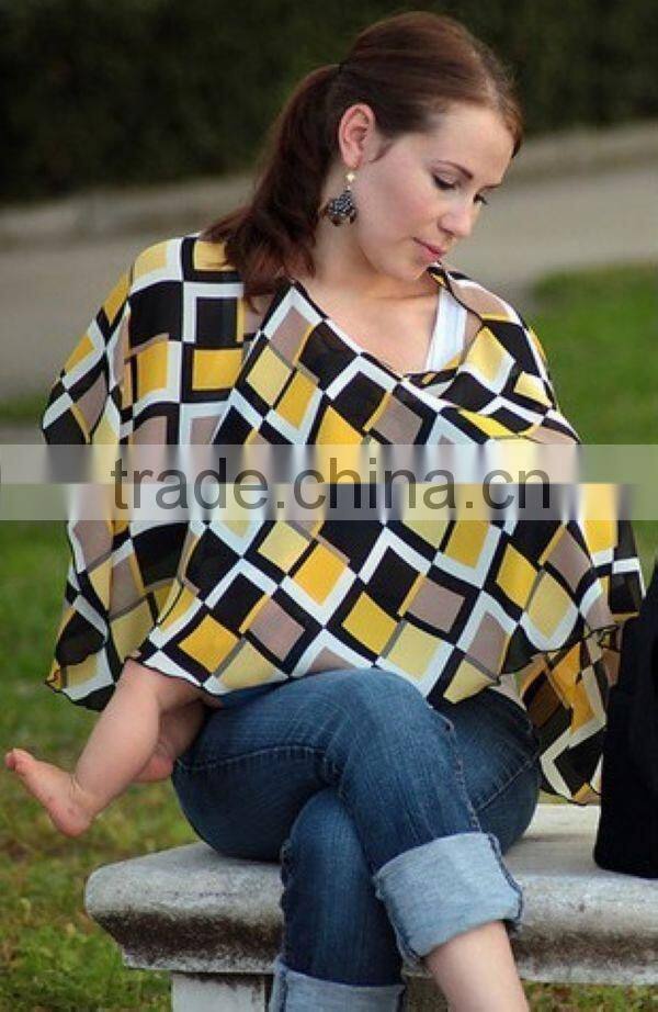 latest muslim extra long orange and black silk breastfeeding nurisng scarf