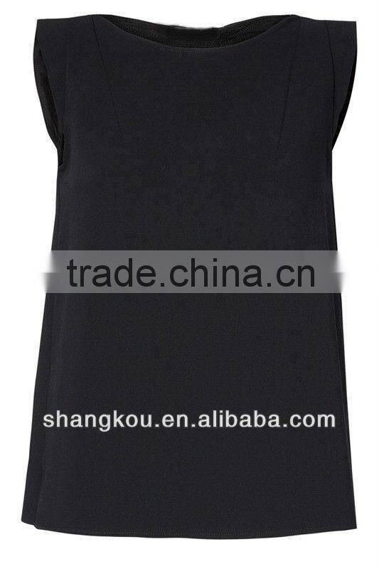 fashion ladies newest sleeveless wrap blouse popular chiffon sexy back lace design tops and blouses 2016