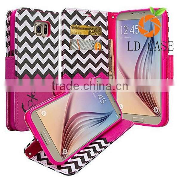 Manufacturer crazy horse flip stand wallet leather case cover for samsung galaxy s6 edge